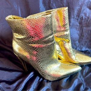 JustFab Shiny Gold Snakeskin Booties